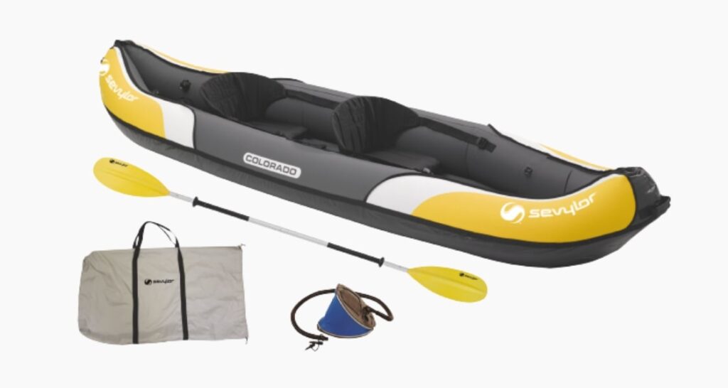 Sevylor Colorado Kit sea kayak, with paddle and carry case.
