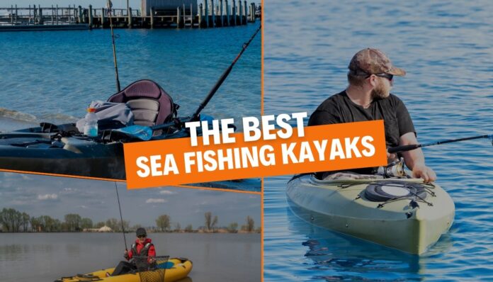 Best sea fishing kayaks uk featured image - multiple shots of people fishing from their kayaks.
